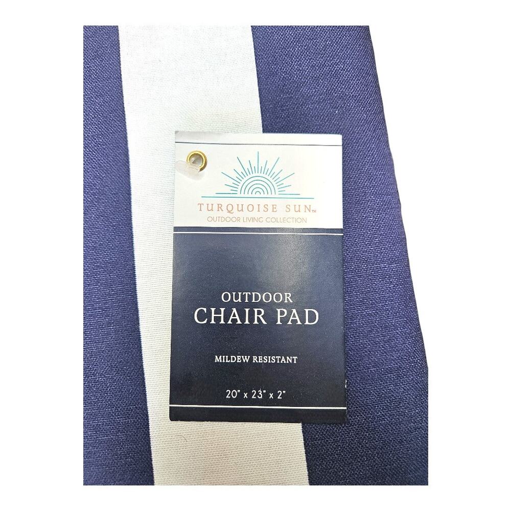 NEW Turquoise Sun Nautical Navy Stripe Patio Chair Cushion (Size: 20"x23") 2 Pad - Picture 3 of 6